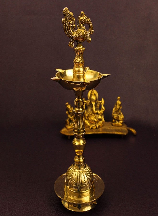 Spillbox مصباح زيت ديا نحاسي تقليدي مصنوع يدويًا من Spillbox، مناسب للمعابد المنزلية، زينة وهدايا للعبادة | ديبام بلمسة نهائية عتيقة للمعبد والمنزل | Kuthu vilakku- KV Annam Medium - Image 3